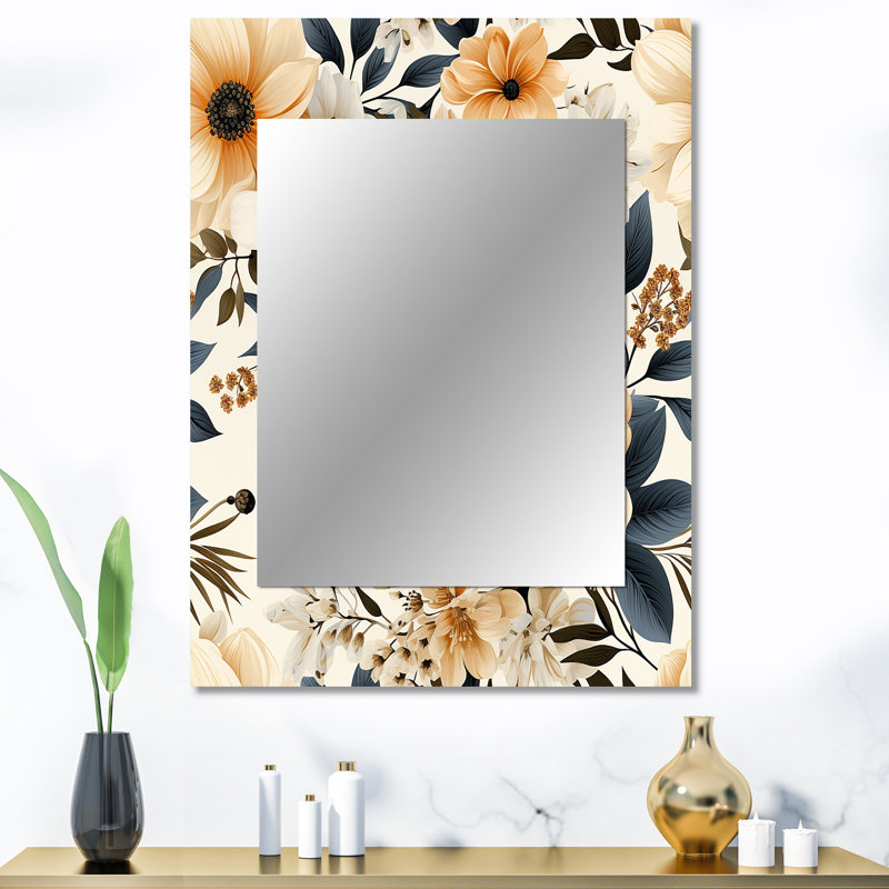 Zefram rustique floral chaleur brillance - miroir décoratif floral, miroir mural floral, impression d'art en métal