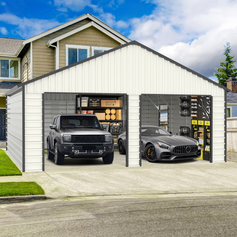 23 pi. L 22 pi. D Abri de garage extérieur en métal avec portes