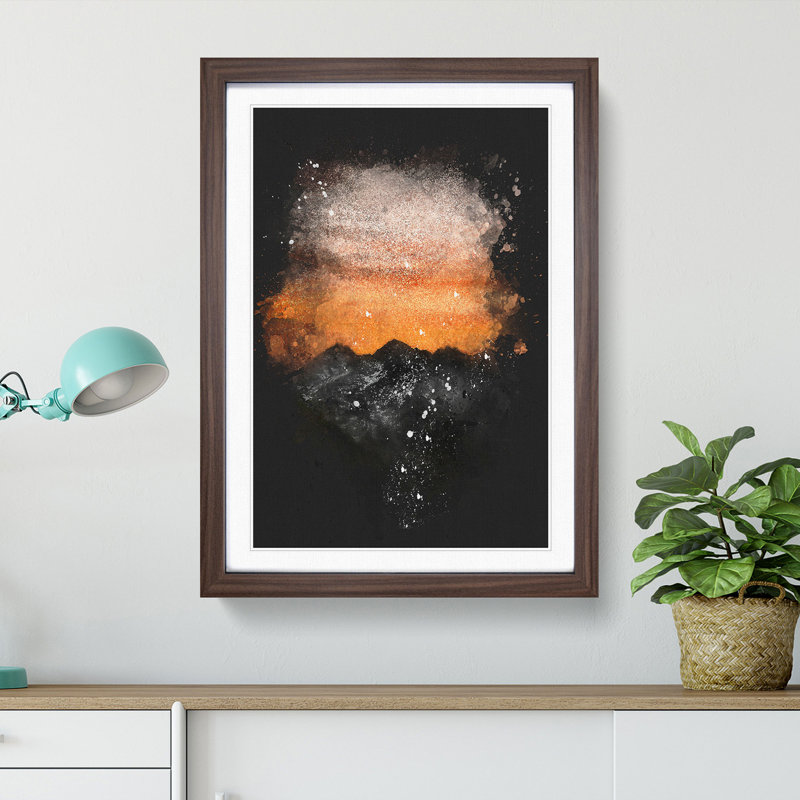 Orange Sky Above Mountains in Italy - Picture Frame Graphic Art Print on MDF, 45cm H x 33cm W x 2cm D, Walnut Framed