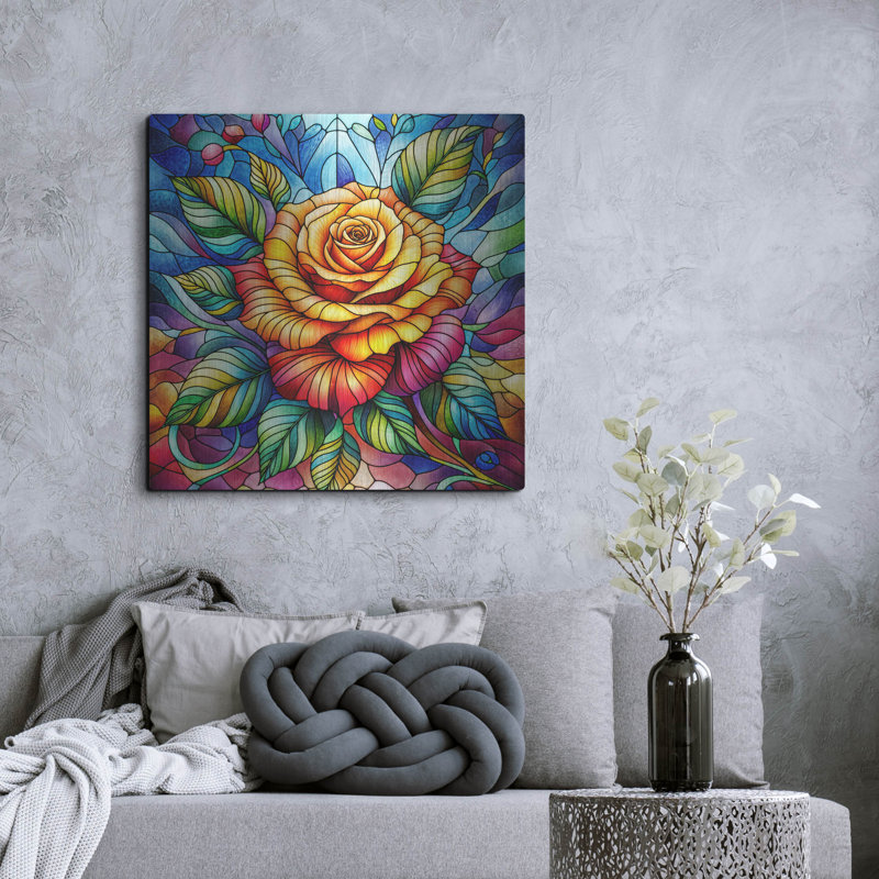  «Stain Glass Flower 1» par Rey Klimt, art mural en métal, 36 po x 36 po, H 36 po x l 36 po