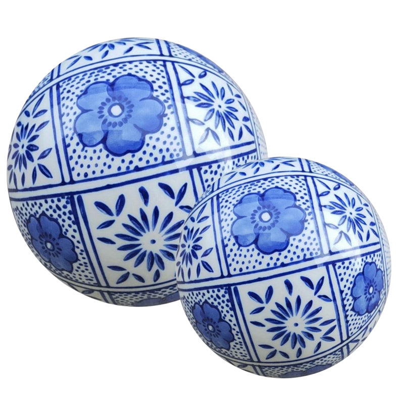 Floral & Patchwork Leaf Porcelain Ball, 4" H x 4" W x 4" D