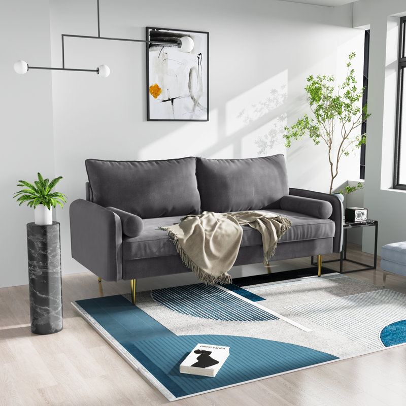 Ranallo 70" Velvet Round Arm Sofa, Gray Velvet