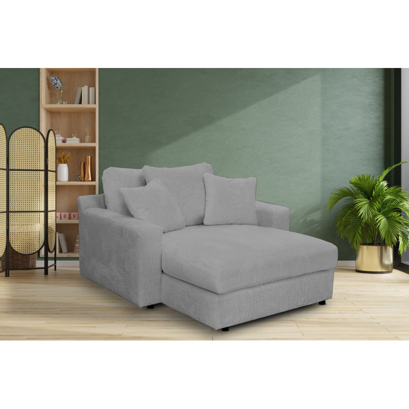 Caegan Upholstered Chaise Lounge, Pewter Boucle
