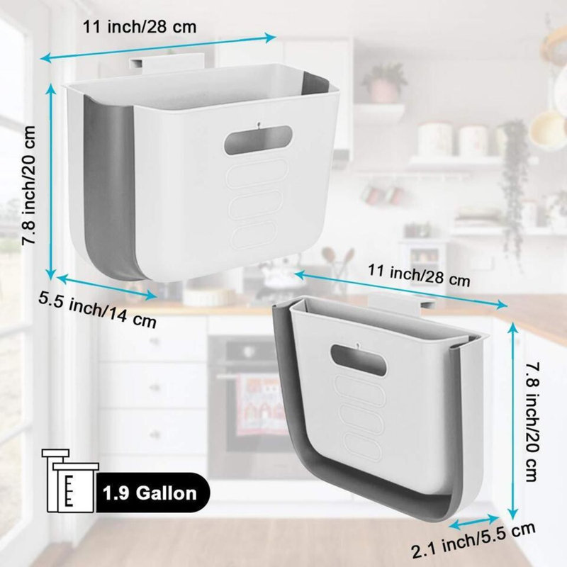 Branxton 1.9L Plastic Open Rubbish Bin Hanging Kitchen Waste Bin Small Trash Can Foldable Dustbin
