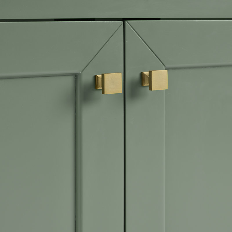 Chicago 30'' W Single Bathroom Vanity Base, Smokey Celadon, Champagne Brass