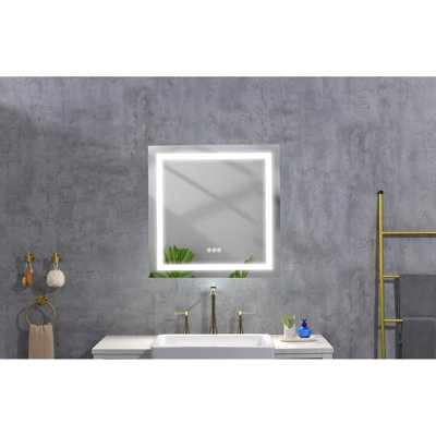 Miroir de salle de bain 60 po x 36 po à DEL avec façade et rétroéclairage, miroir de meuble-lavabo mural, antibuée, mémoire, 3 couleurs, réglable en continu