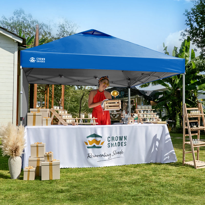 12 Ft. W x 12 Ft. D Metal Pop Up Canopy Instant Tent with 1 Removable Sidewall Blue, Blue