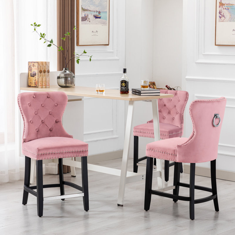Tabouret de bar et de comptoir Kirsten, Tabouret de comptoir (siège d'une hauteur de 24 p, Rose, Noir