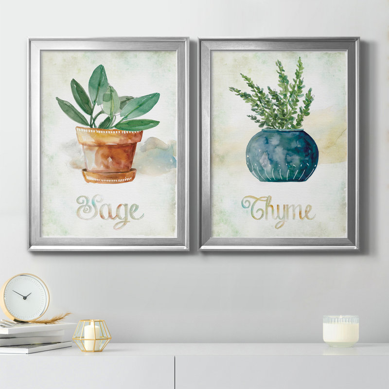 " Potted Sage " 2 - Pieces Painting Print, 30.5" H x 22.5" W x 1" D, Silver Framed Canvas
