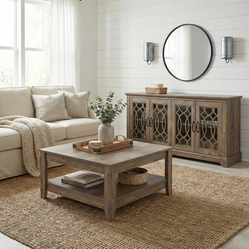 Ensemble de salon et table basse 2 pièces Weddel Basilico, Chêne noueux, Chêne noueux