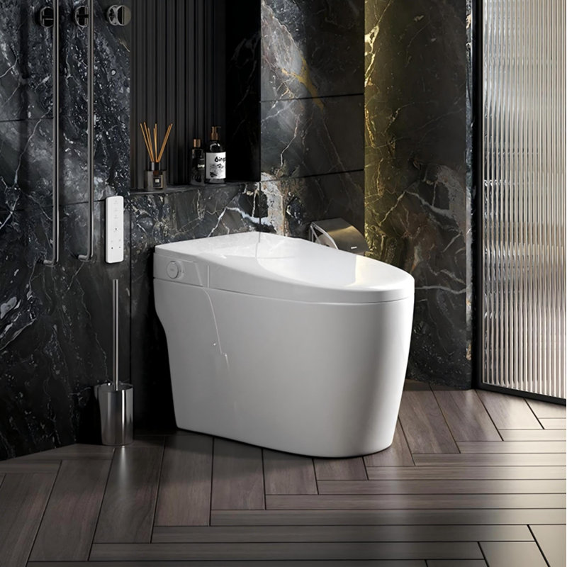Smart Bidet Toilet With Foot Sensor Operation Flush, Adjustable Spray, Warm Air Dryer, Remote Control, Led Night Light, Heated Seat Tankless Toilet, Cupc Certified