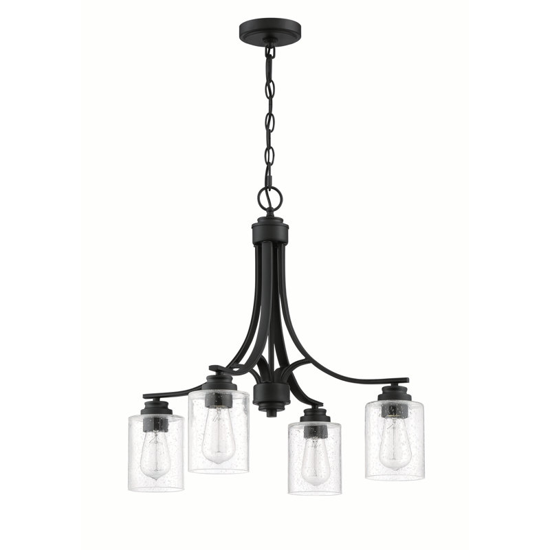 Lustre empire à 4 lumières, Martelée transparente, Noir mat