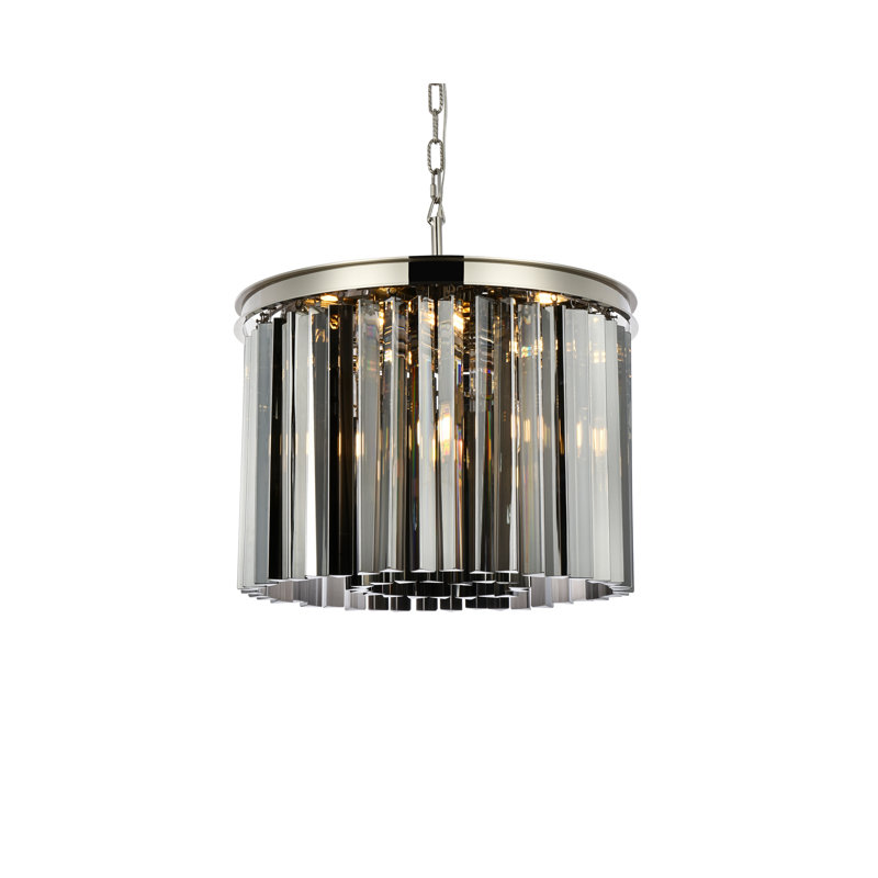 Lustre cylindrique unique à 6 lumières Yazmin, Abat-jour argenté (gris), Nickel poli