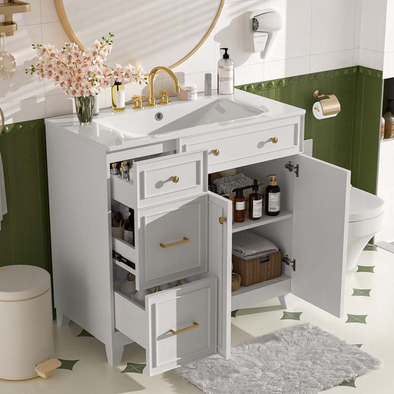 Bathroom Vanity with Ceramic Sink, White