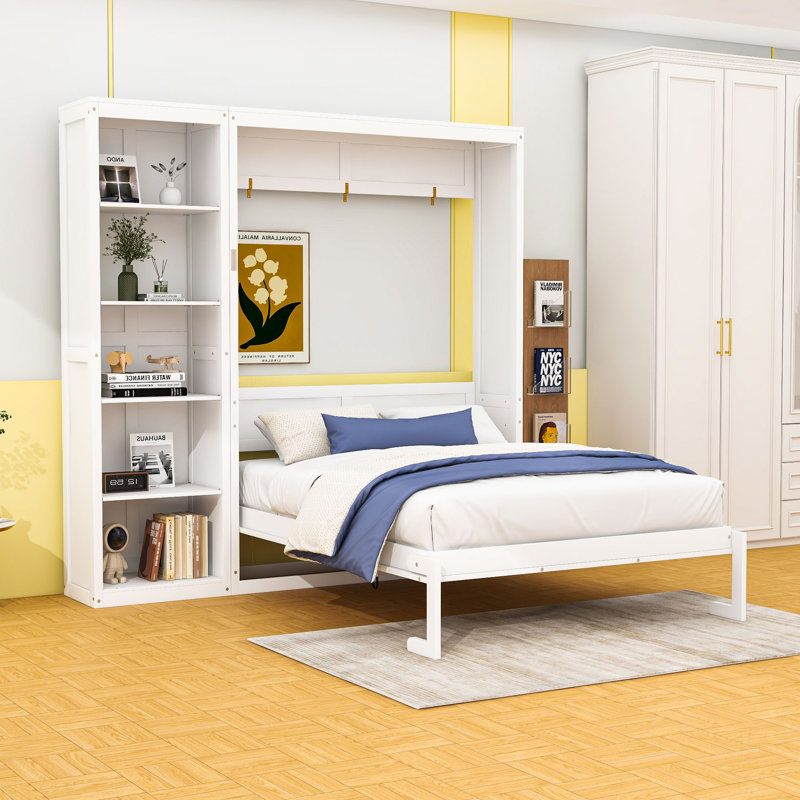 Mcfeeters Murphy Storage Bed with Shelves, White, Queen