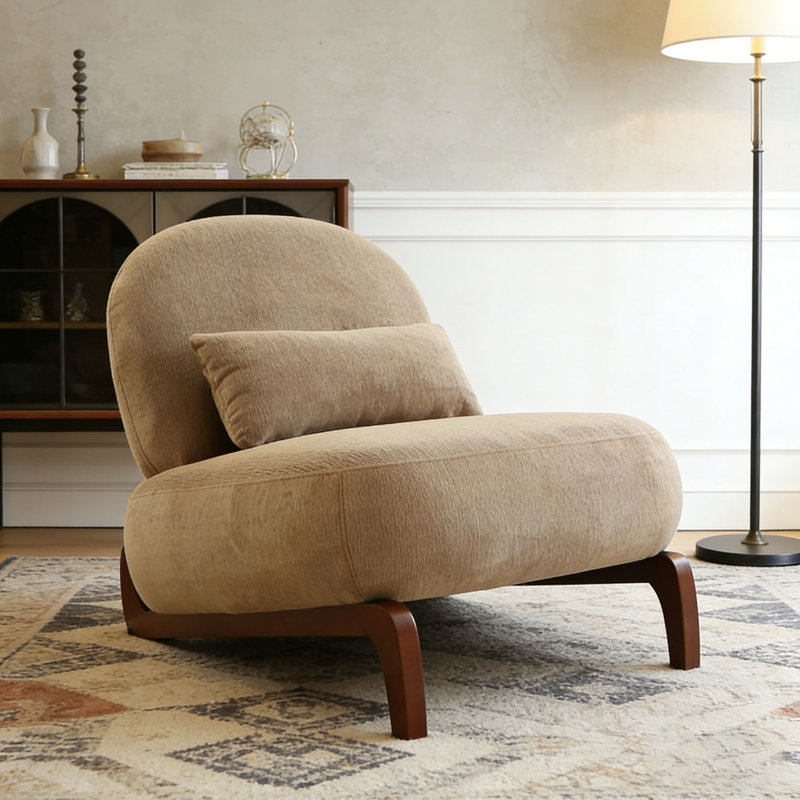 Mignon fauteuil d'appoint avec pieds en bois massif, Fabric, Chameau