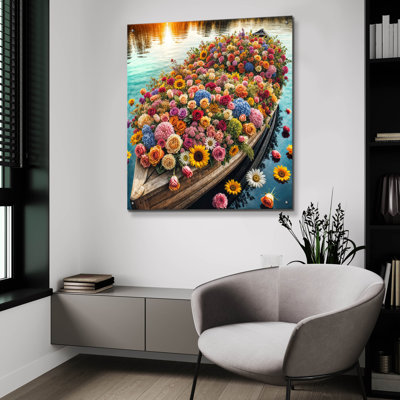 «Bateau de fleurs» par Rey Klimt, art mural en verre acrylique