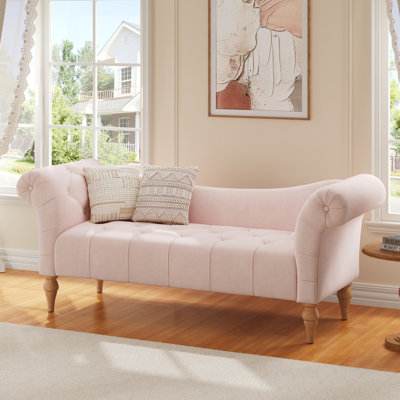 60.75'' Wide Vintage-Inspired Upholstered Bench With Rolled Arms And Tufting