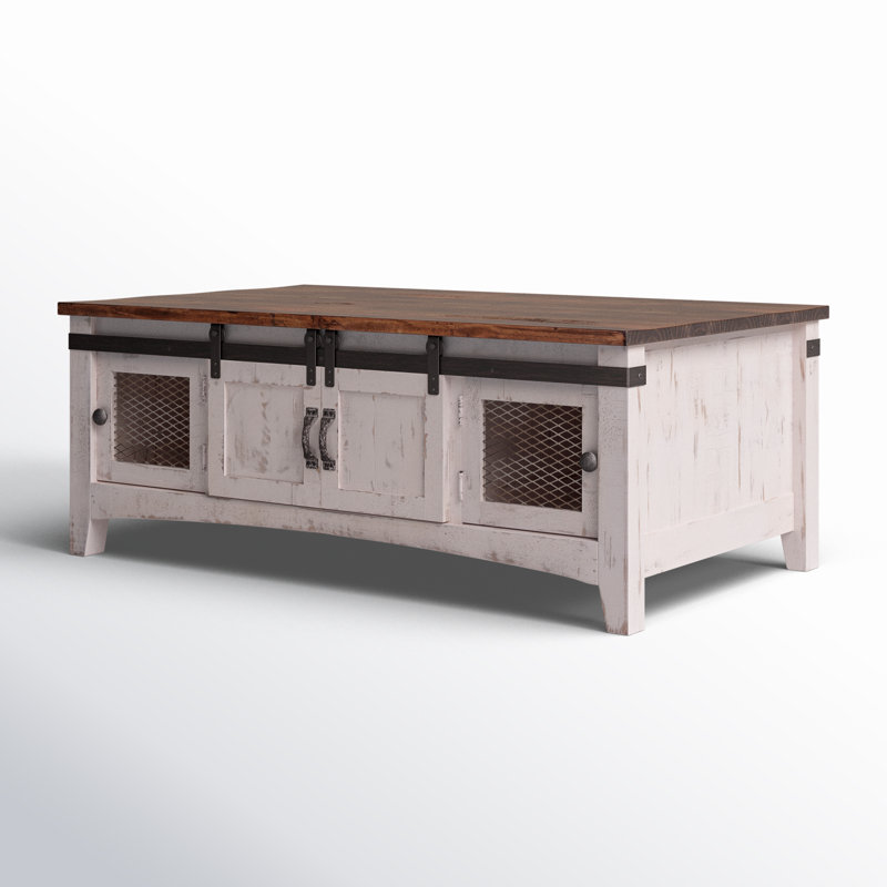 Dansby 2 Sliding Doors, 2 Mesh Doors on Each Side Coffee Table, White/Dark Brown