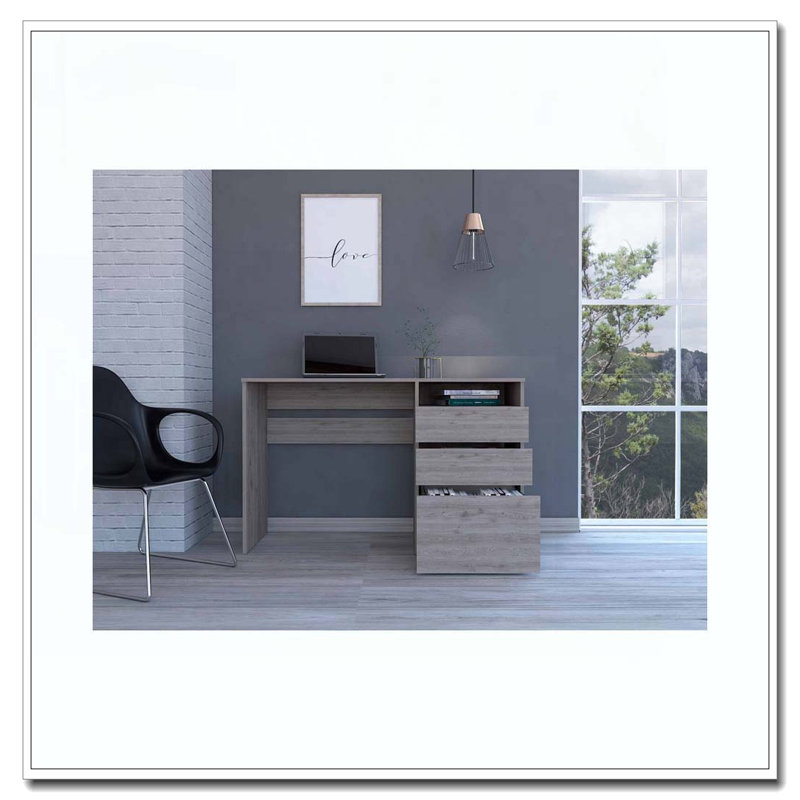 Bureau d'ordinateur à 3 tiroirs Waterbury gris clair