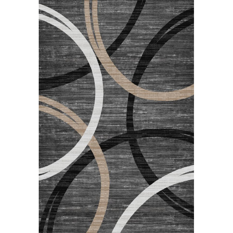 Modern Wave Curve Machine Washable Area Rug in Black, Rectangle 8' x 10'