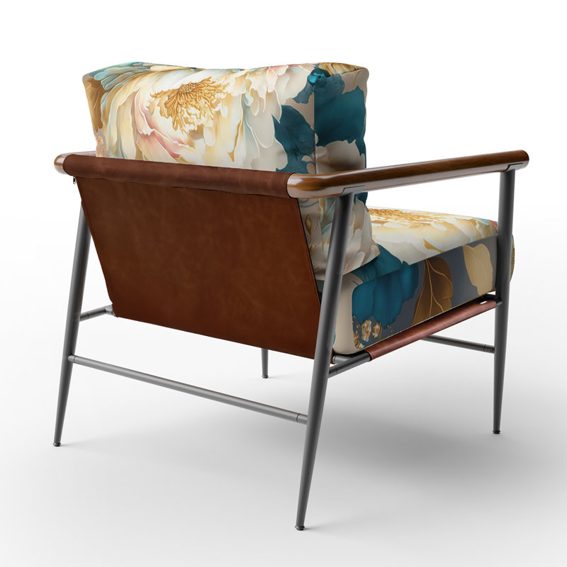 Vibrant Floral Bunch II - Chaise rembourrée de style campagnard avec accoudoirs rustiques, Noir, noir, noir, noir