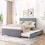 Lit plateforme double en velours avec lit gigogne simple, gris