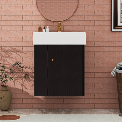 Meuble-lavabo flottant moderne avec lavabo en céramique, rangement à gauche
