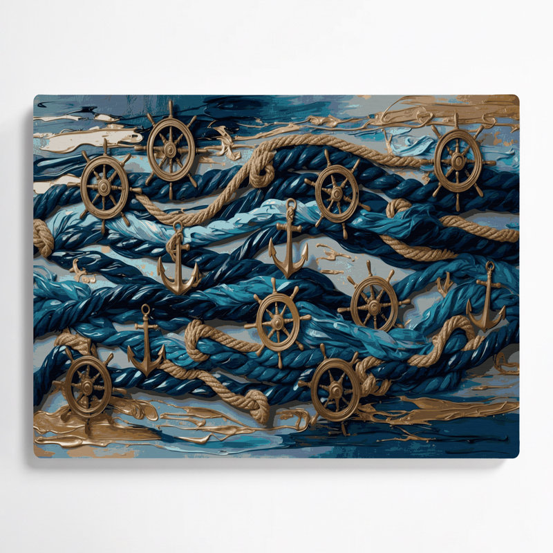 Art mural en métal gris, éléments nautiques simplifiés, H 24 po x l 36 po