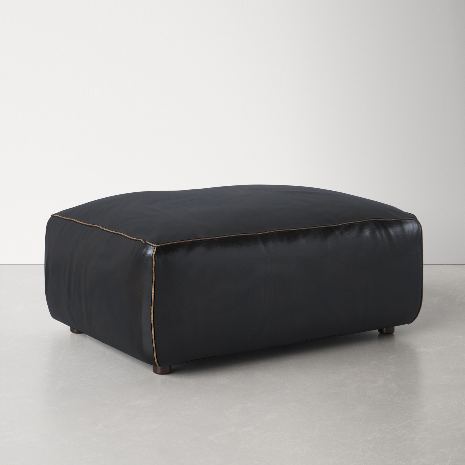 Ritchie Leather Ottoman, Black Genuine Leather
