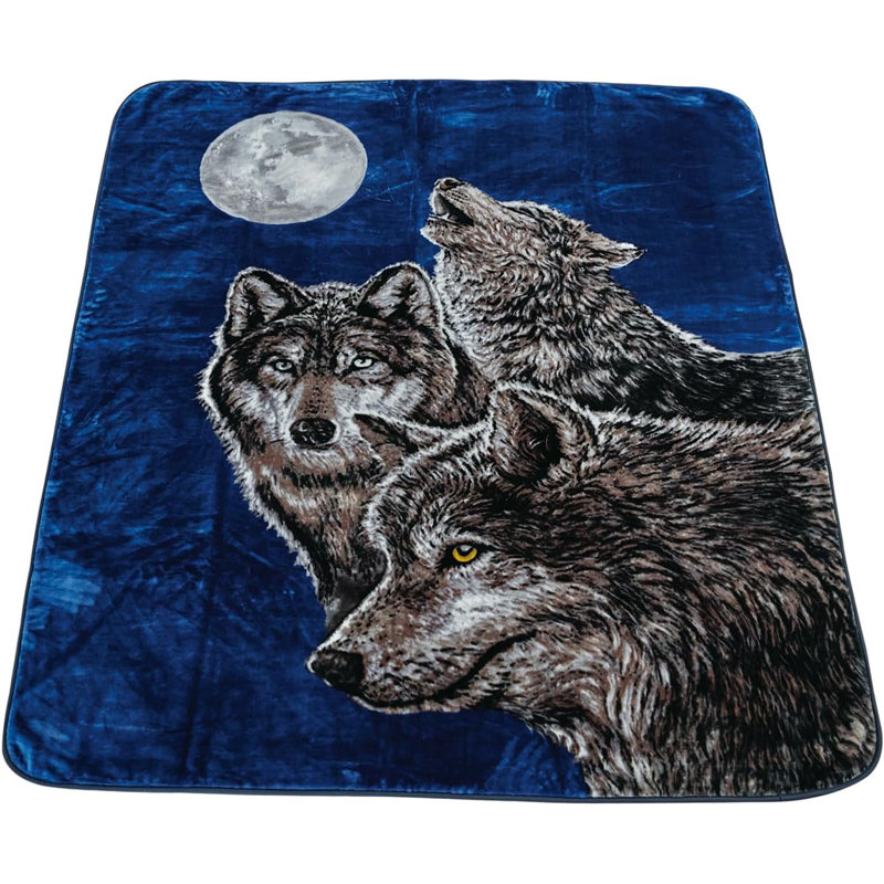 King Size Blue Faux Mink Reversible Wolf Blanket