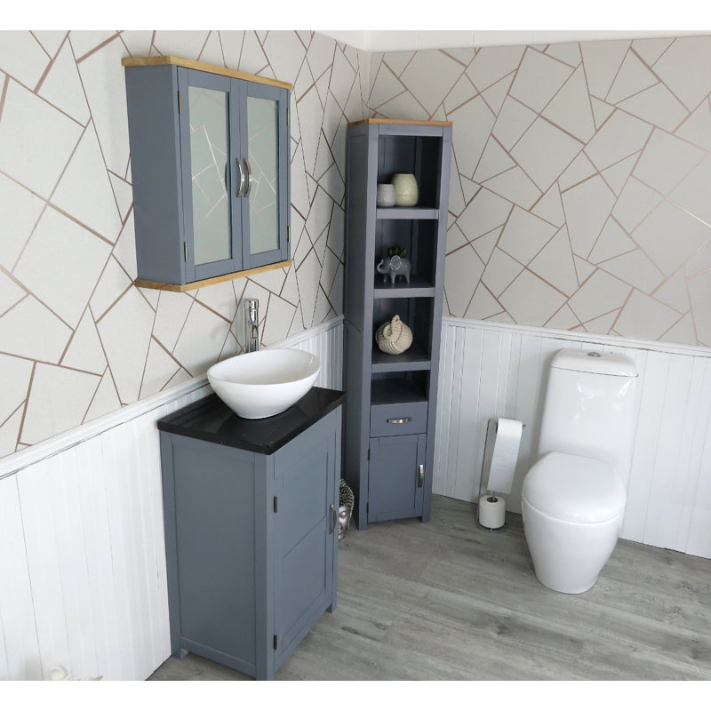 Scully 515mm Single Bathroom Vanity with Vessel Ceramic Basin, Grey, Black Quartz