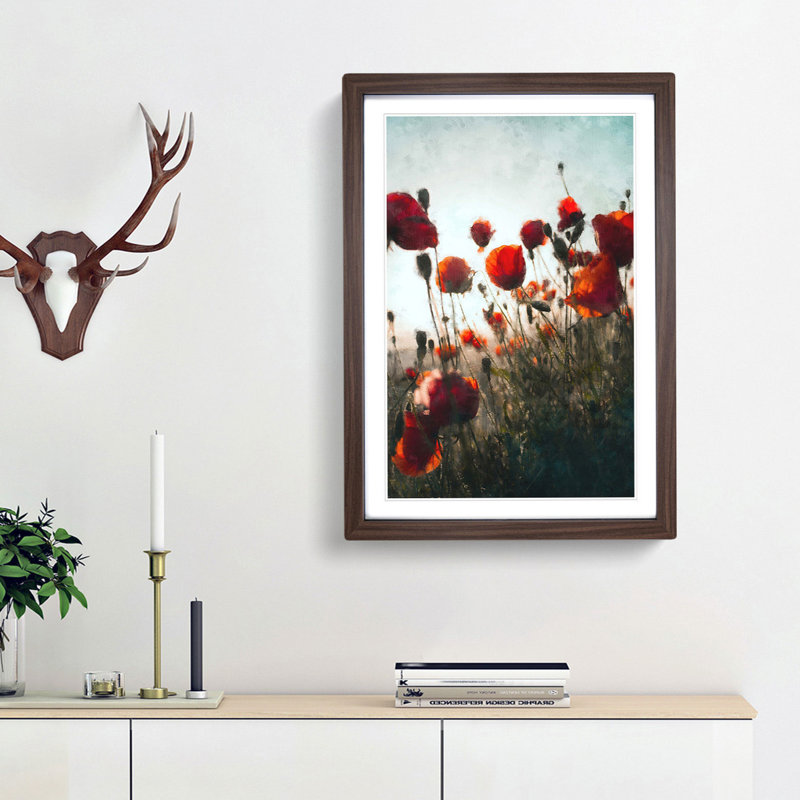 Poppy Flowers - Picture Frame Painting Print, 87cm H x 62cm W x 2cm D, Walnut Framed