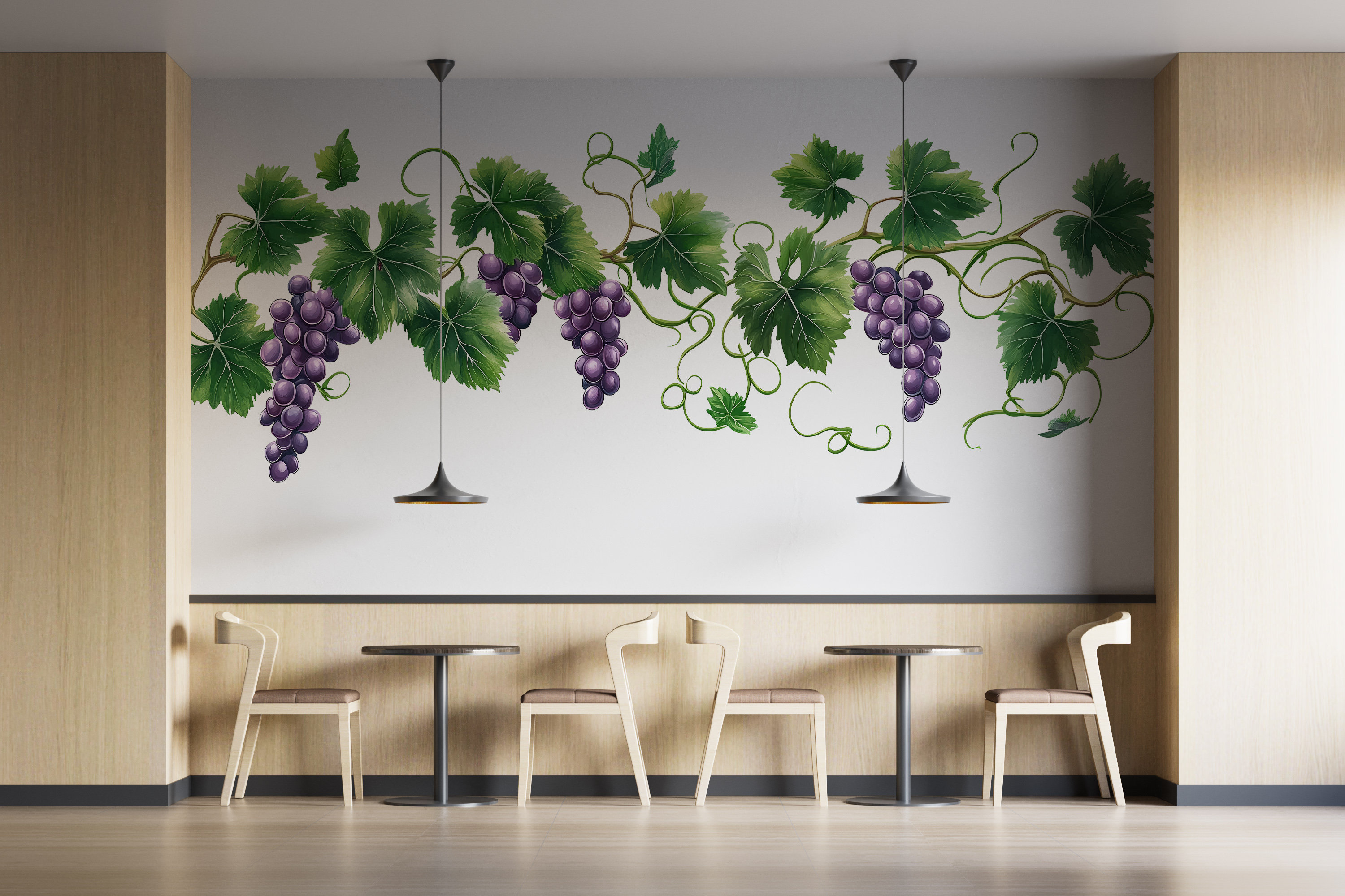 Trinx Grape Vineyard Wall Mural, Wine Bar Wall Art, Botanical Grape