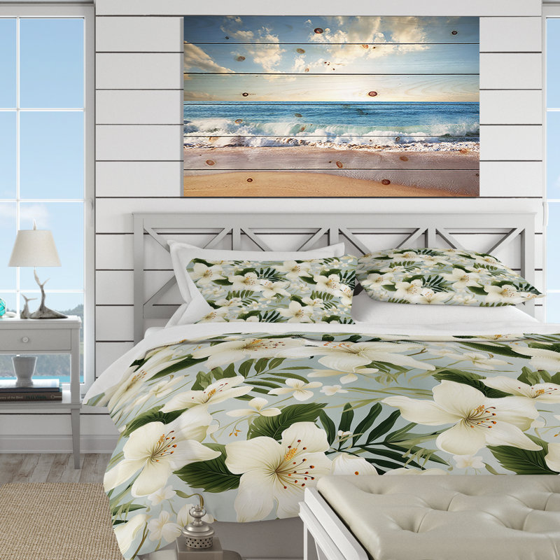 Minimalist Flora Tropical Pattern - Ensemble de housse de couette tropical, Housse de couette pour grand lit et 2 taies décor