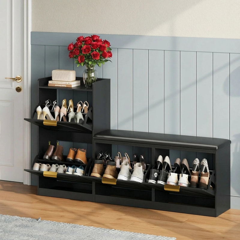 20 Pair Shoe Storage Cabinet, Black