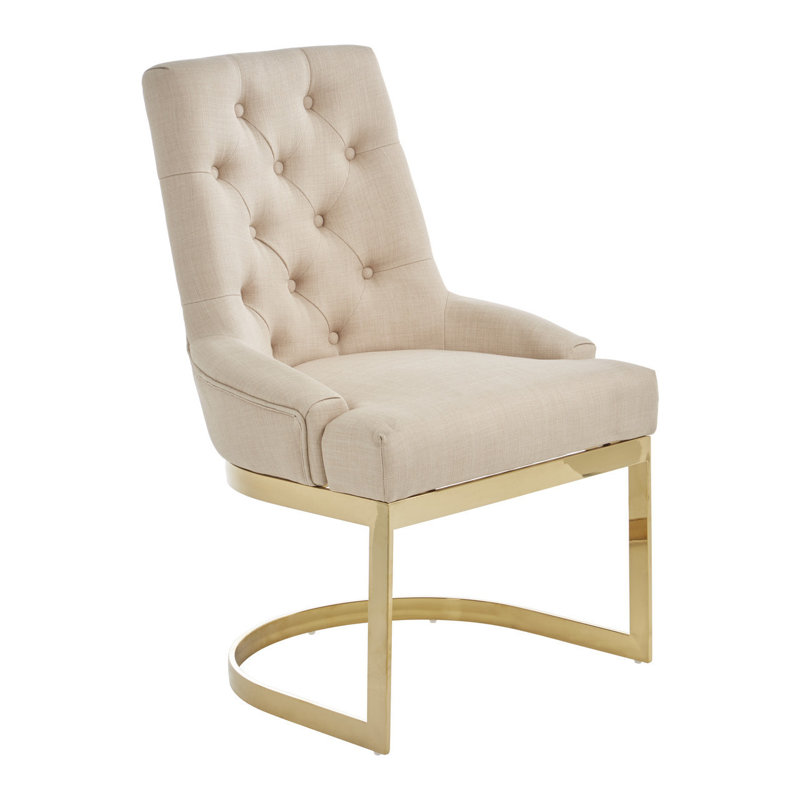 Carwell 48cm H Tufted Upholstered Metal Cantilever Chair, Gold, Beige
