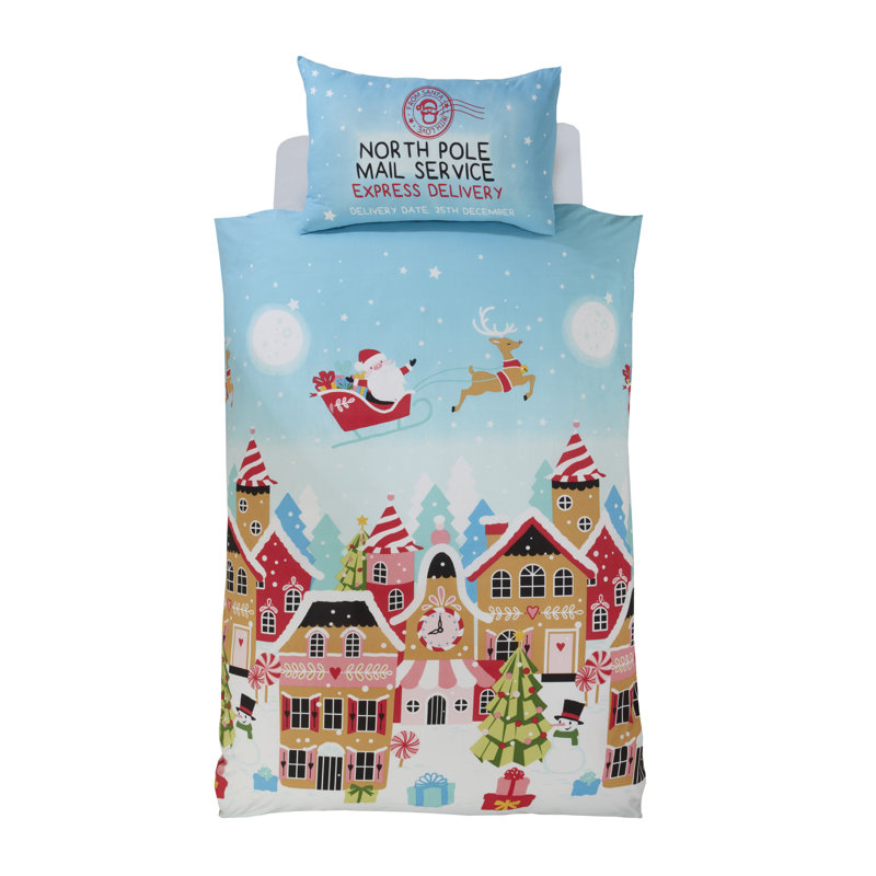 North Pole Express Christmas Duvet Cover Set, Single Duvet Cover + 1 Standard Pillowcase