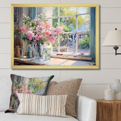 Delicate Vintage Flower French Windows View II - Floral Window Wall Art