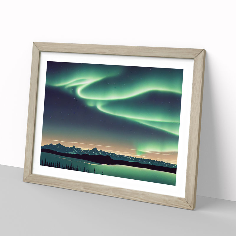 Extraordinary Aurora Borealis - Single Picture Frame Print, 46cm H x 64cm W x 2cm D, Oak