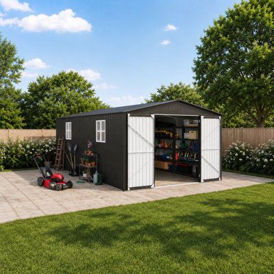 12 ft. x 20 ft. Metal Storage Shed with Sloped Roof and Lockable Door, Black
