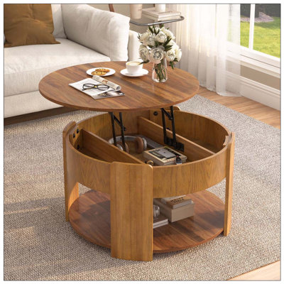 Round Lift Top Coffee Table with Hidden Storage and Adjustable Height