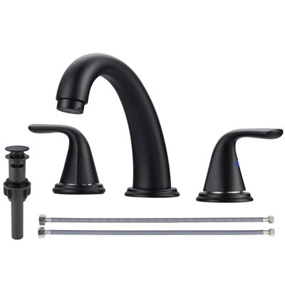 Aleasha Widespread Bathroom Sink Faucet, 3 Hole Faucet With Pop-Up Drain