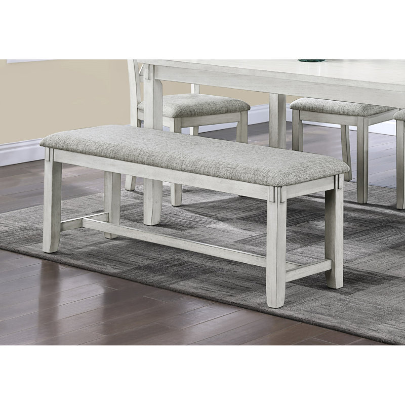 Banc en bois massif avec finition en bois flotté et revêtement en lin pour l'intérieur de la salle à manger en bois gris