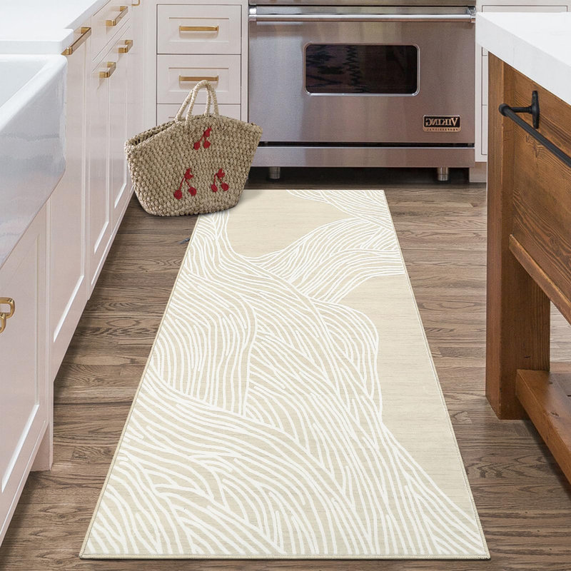 Rectangle Striped Washable Area Rug, Tan, Rectangle 120 x 170 cm
