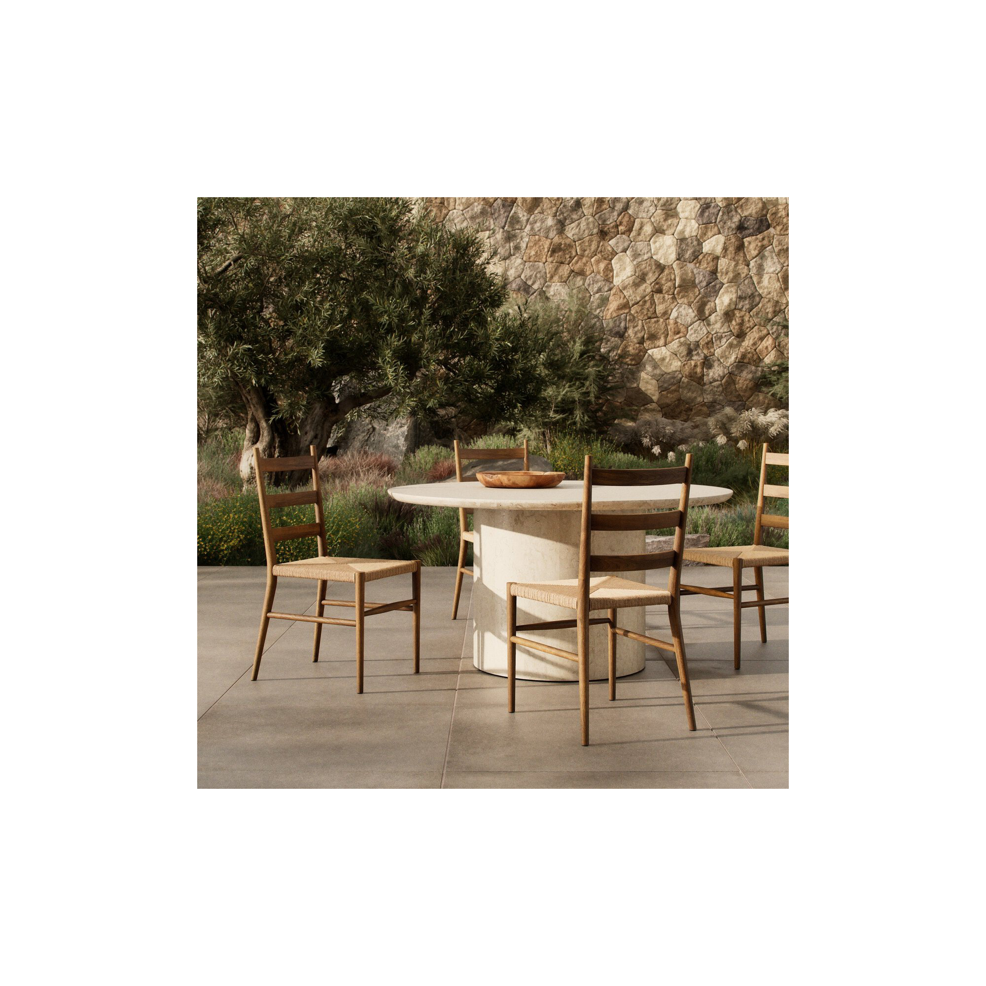 Chopin Teak Wood Premium All-Weather Wicker Outdoor Dining Side Chair, Stained Toasted Brown