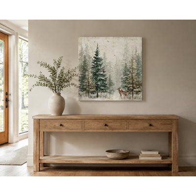 «Snowy Pines on Linen», art mural sur toile tendue