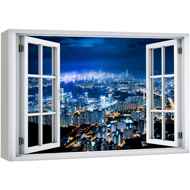 Fenêtre de paysage «Window View Urban New York City Night Life Skyscraper Nature Images Scenic Landscape» sur toile