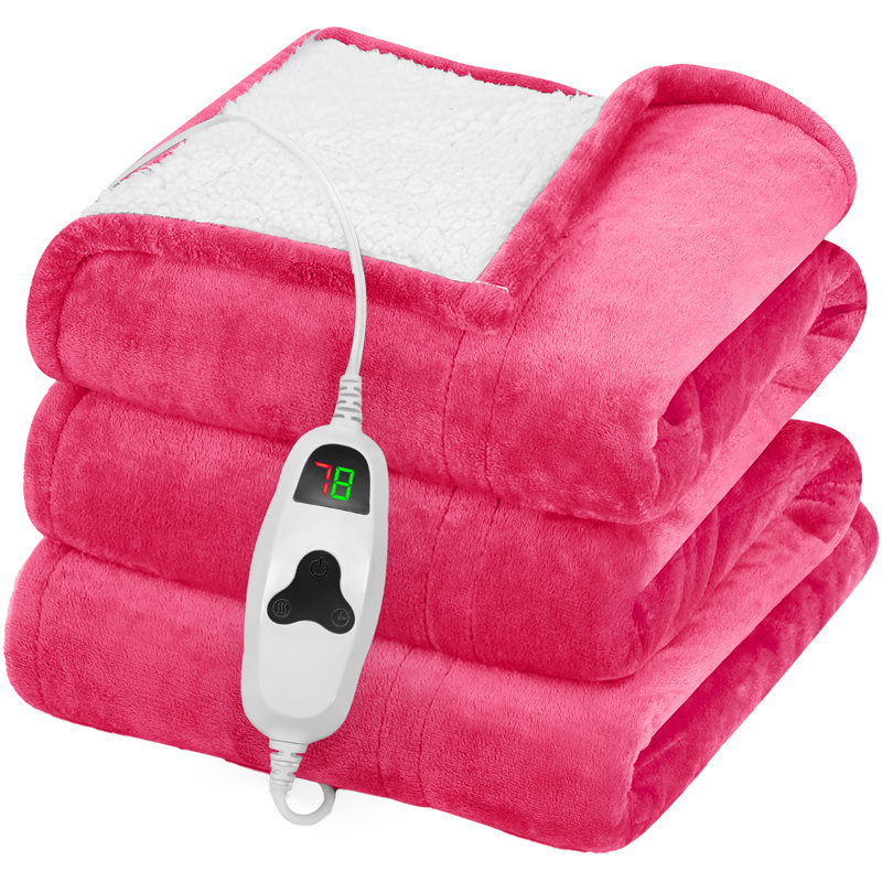 Couverture chauffante douce en sherpa et flanelle électrique avec arrêt automatique et protection contre la surchauffe, Rose
