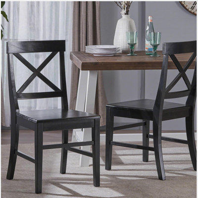 Chaises de salle à manger en bois d'acacia Roshan Farmhouse, noir (ensemble de 2)